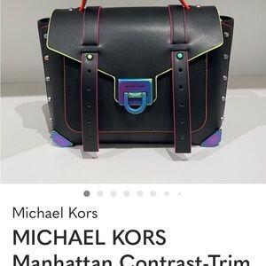 Michael Kors Black Satchel with Orange Handle with matching crossbody strap